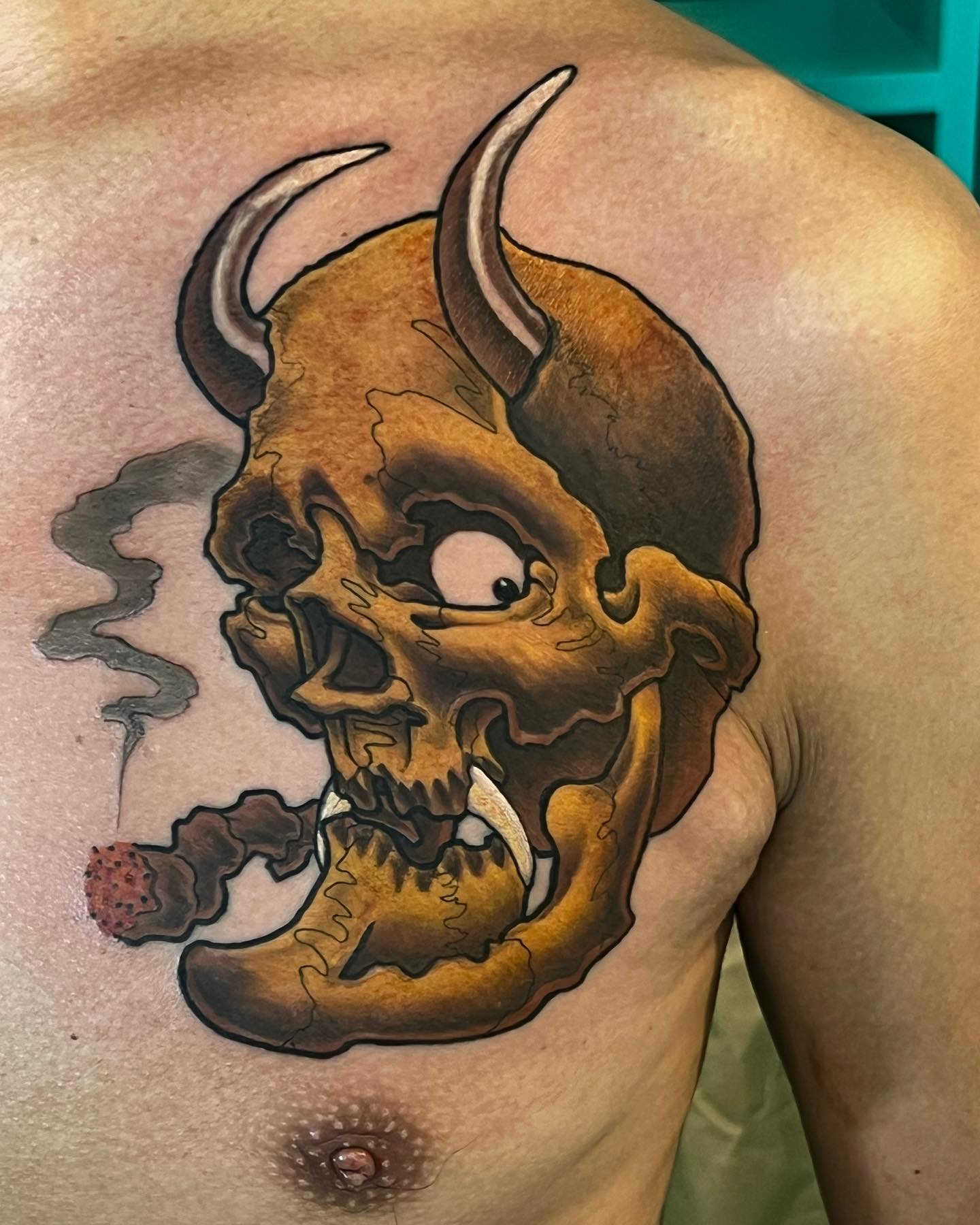 胸 #鬼スカル#oniskull #skull #skulltattoo #tattoo #ink #freehand 